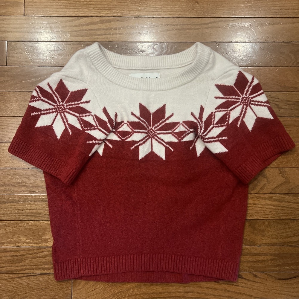 Abercrombie & Fitch Soft A&F Women's XL Red & Cream Snowflake Sweater